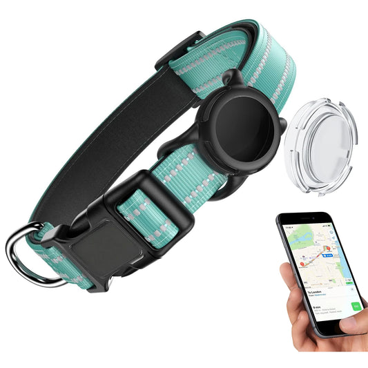 Waterproof Dog Collar with AirTag Holder, Reflective Soft Padding, Safety Buckle, and Adjustable Fit